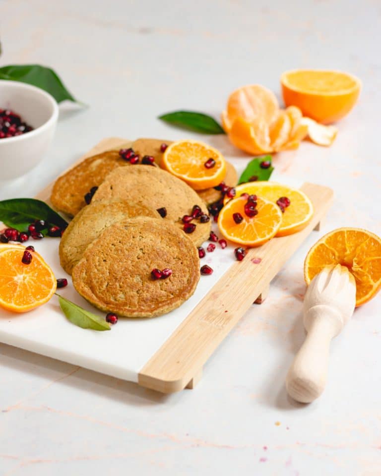 panquecas de laranja sem leite, ovo e sem glúten
