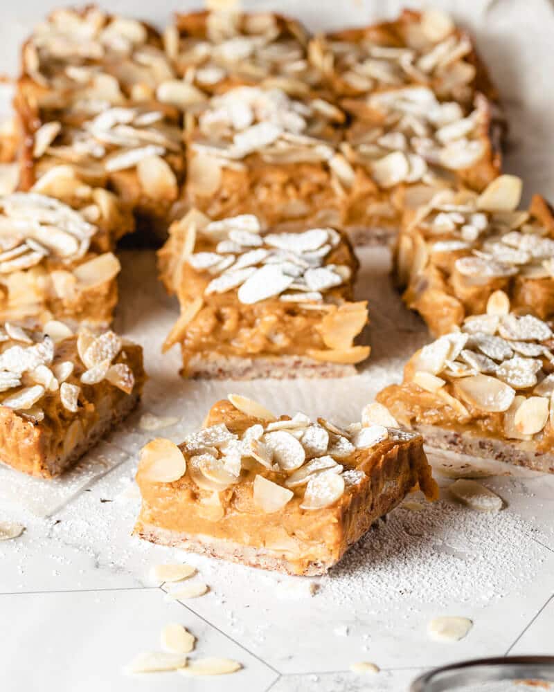 Quadrados de tarte de batata doce - sem plv, glúten nem ovo